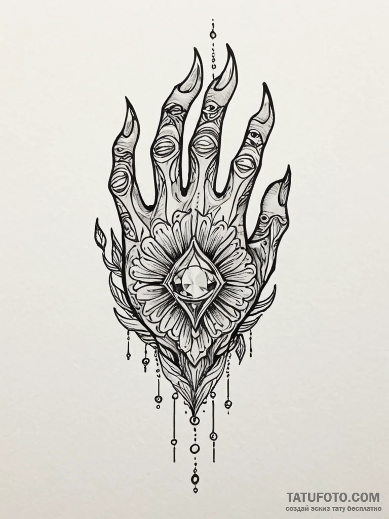 Quartz talon gripping relic, tattoo line art,... - эскиз тату (№1751869160_0, 07.07.2025 06:19) — Tatufoto.com