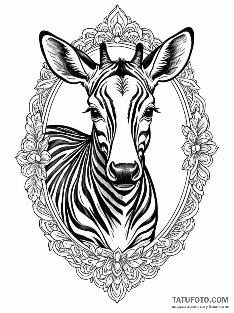 An okapi, artistic tattoo sketch, clear image... - эскиз тату (№1751869751_0, 07.07.2025 06:29) — Tatufoto.com