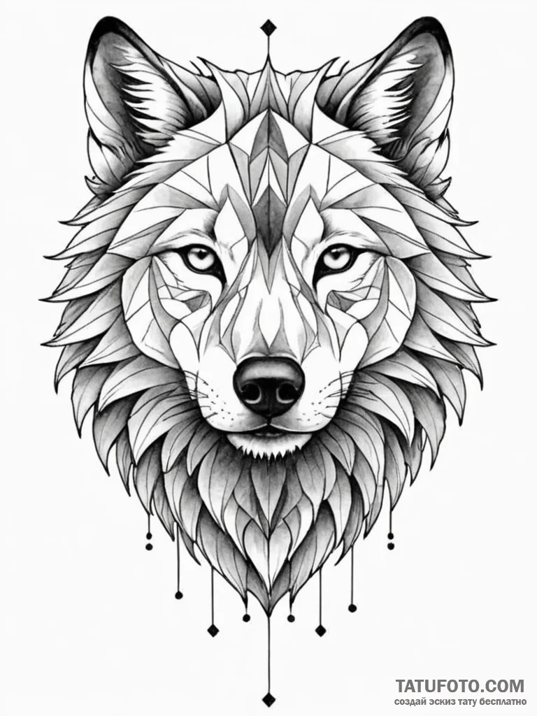 A geometric wolf head, tattoo line art, highl... - эскиз тату (№1751870343_0, 07.07.2025 06:39) — Tatufoto.com