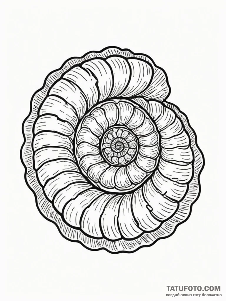 Ammonite fossil, tattoo drawing outline, on a... - эскиз тату (№1751870678_0, 07.07.2025 06:44) — Tatufoto.com