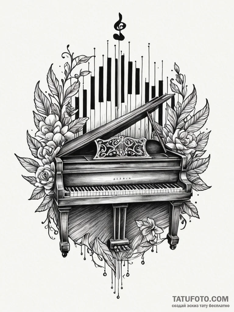 Piano keys, minimalist black and white, tatto... - эскиз тату (№1751871098_0, 07.07.2025 06:51) — Tatufoto.com