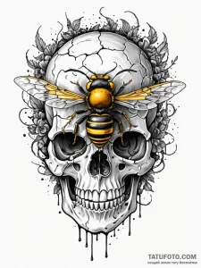 Wasp nest built inside a human skull, concept... - эскиз тату (№1751871182_0, 07.07.2025 06:53) — Tatufoto.com