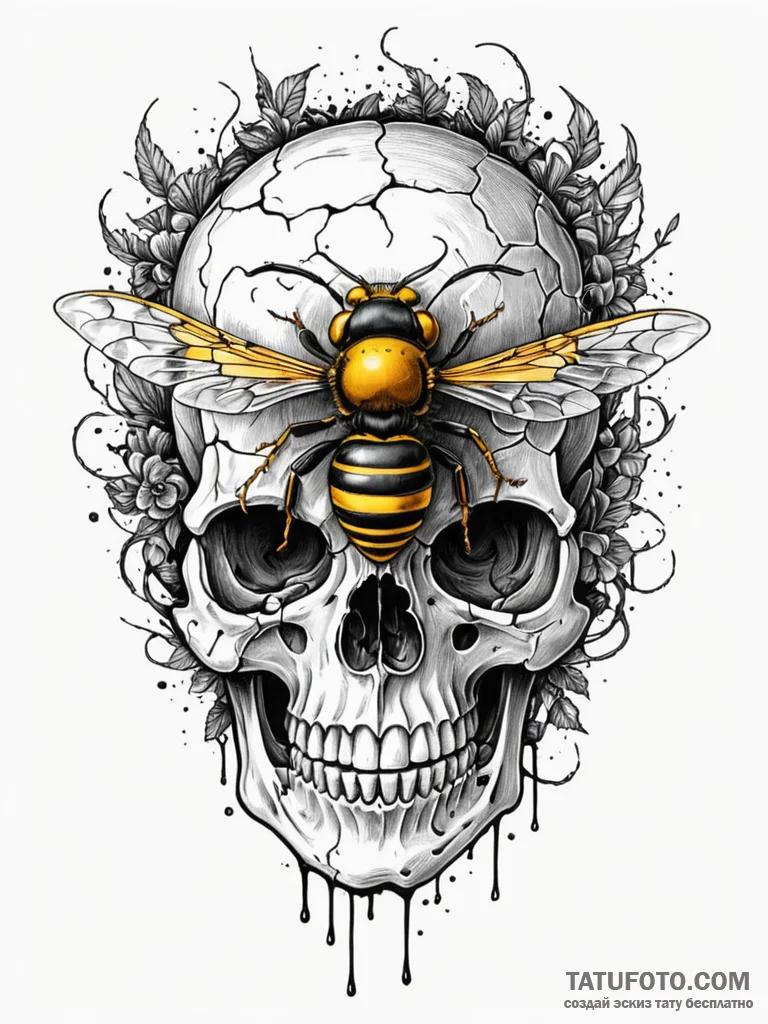 Wasp nest built inside a human skull, concept... - эскиз тату (№1751871182_0, 07.07.2025 06:53) — Tatufoto.com