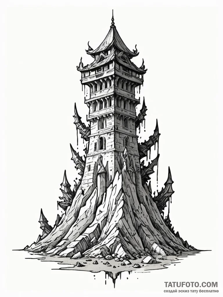 Kaiju fangs breaking bone tower, ink illustra… — эскиз тату (№1751871773_0, 07.07.2025 07:02) — Tatufoto.com