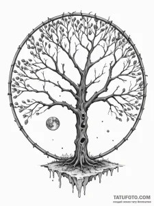 Ringed moon behind skeletal tree, concept art... - эскиз тату (№1751871858_0, 07.07.2025 07:04) — Tatufoto.com