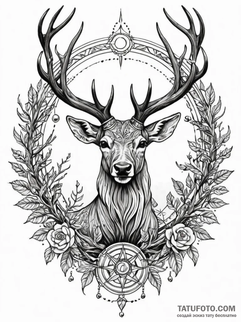 Arcane stag breaking ritual circle, tattoo sk... - эскиз тату (№1751872441_0, 07.07.2025 07:14) — Tatufoto.com