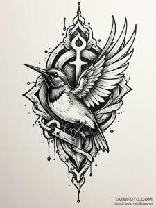 Swallow carrying a key in its beak, tattoo li... - эскиз тату (№1751872525_0, 07.07.2025 07:15) — Tatufoto.com