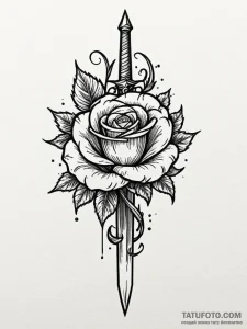 Dagger pierced through rose, tattoo flash she... - эскиз тату (№1751872777_0, 07.07.2025 07:19) — Tatufoto.com