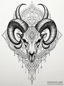 Ram's skull with ornate, swirling horns, tatt... - эскиз тату (№1751872985_0, 07.07.2025 07:23) — Tatufoto.com