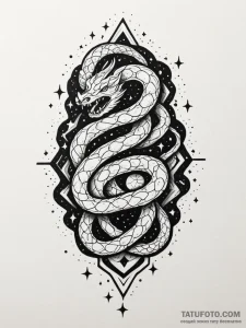 Nebula serpent weaving through stars, ink ill... - эскиз тату (№1751873322_0, 07.07.2025 07:28) — Tatufoto.com
