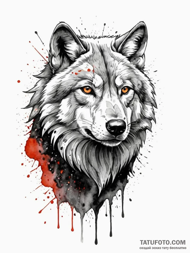Apex predator wolf with bloodied fur, artisti... - эскиз тату (№1751873746_0, 07.07.2025 07:35) — Tatufoto.com