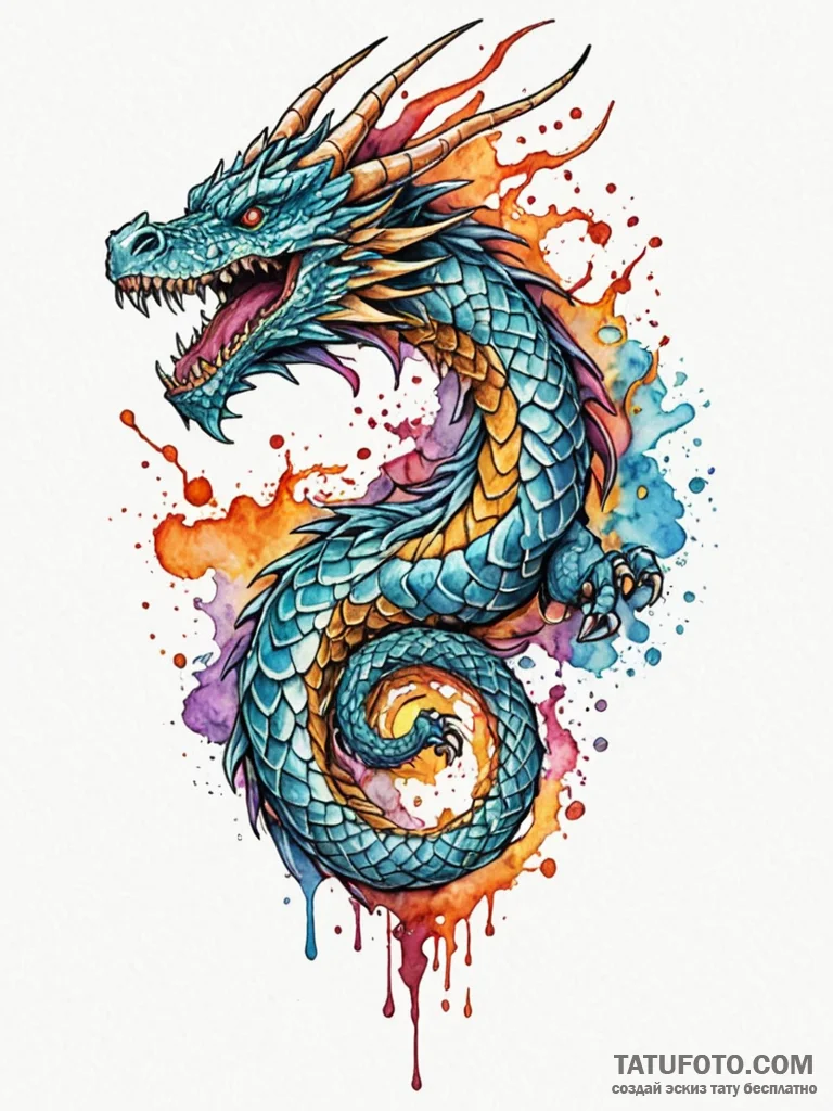 Animated bone dragon coiled mid-air, concept... - эскиз тату (№1751873830_0, 07.07.2025 07:37) — Tatufoto.com