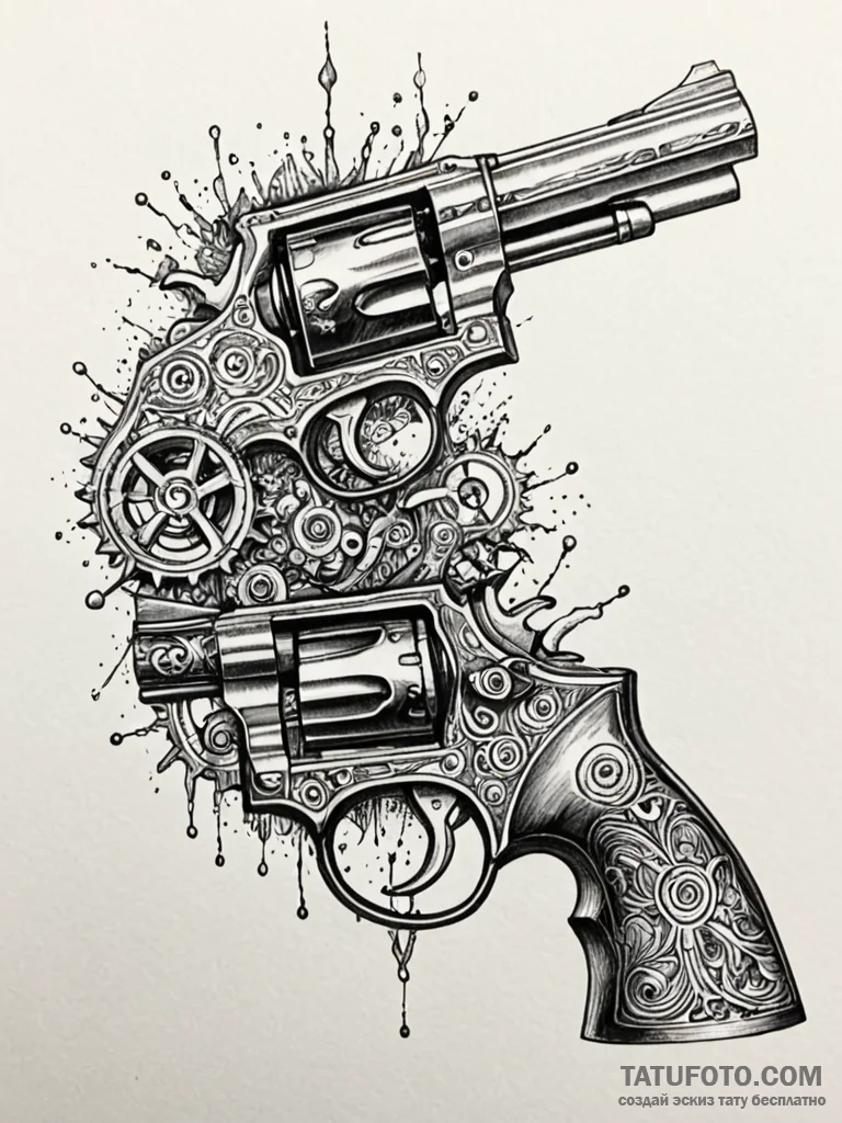 Exploded-view diagram of a revolver or other… — эскиз тату (№1751874424_0, 07.07.2025 07:47) — Tatufoto.com