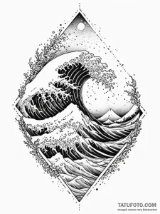 Ocean wave frozen mid-crash, tattoo line art,... - эскиз тату (№1751874934_0, 07.07.2025 07:55) — Tatufoto.com