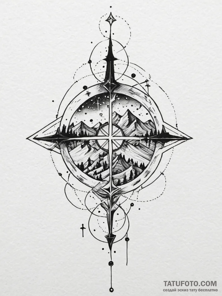 Burning constellation above ruins, tattoo ske... - эскиз тату (№1751876109_0, 07.07.2025 08:15) — Tatufoto.com