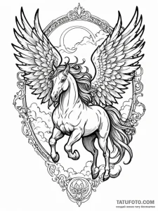 Pegasus with wings made of storm clouds, tatt... - эскиз тату (№1751876362_0, 07.07.2025 08:19) — Tatufoto.com