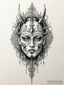 Mask pierced by twin daggers, artistic tattoo... - эскиз тату (№1751876616_0, 07.07.2025 08:23) — Tatufoto.com