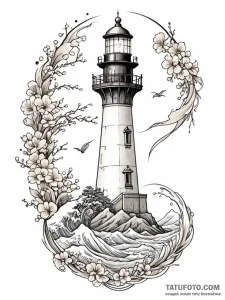 Lighthouse whose beam is a barcode scanner, t... - эскиз тату (№1751876784_0, 07.07.2025 08:26) — Tatufoto.com