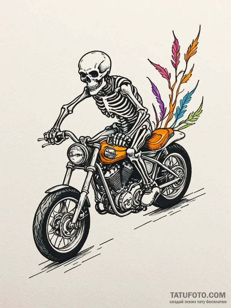 Animated skeleton riding motorcycle, concept… — эскиз тату (№1751877121_0, 07.07.2025 08:32) — Tatufoto.com