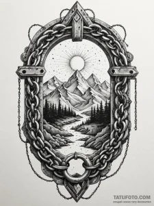 Stone portal bound in chains, artistic tattoo... - эскиз тату (№1751877512_0, 07.07.2025 08:38) — Tatufoto.com