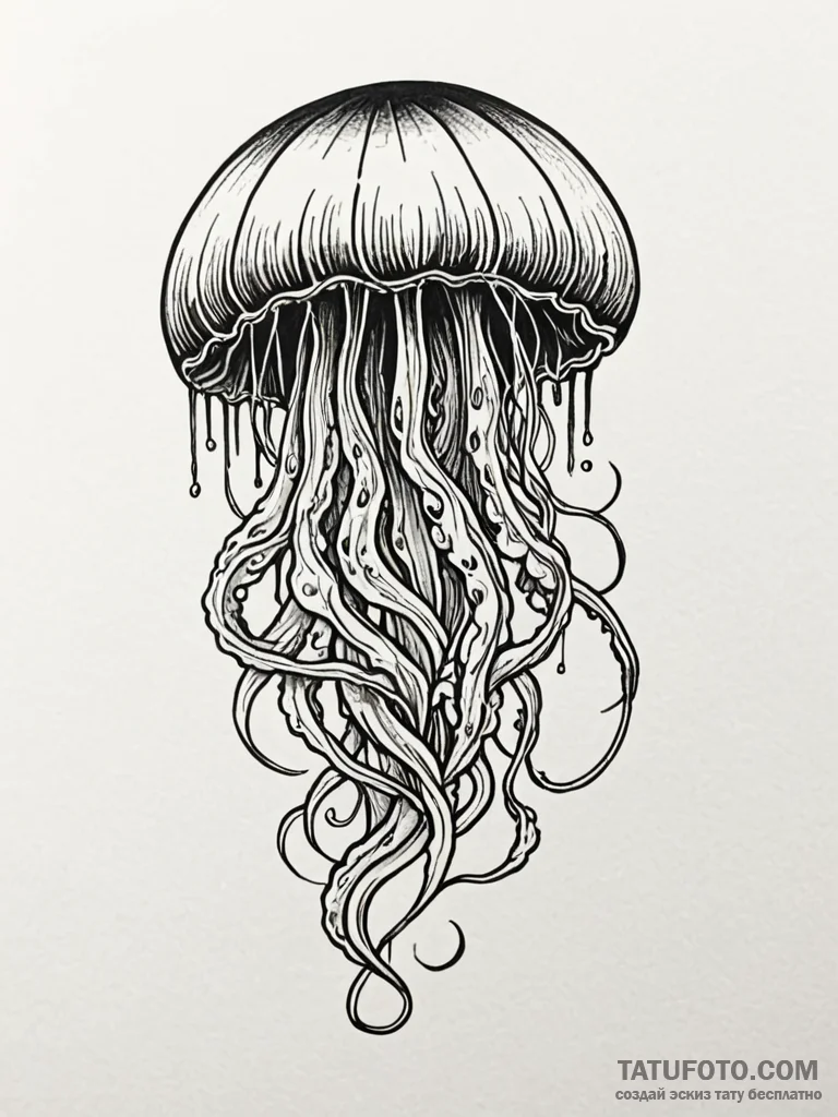 Glowing jellyfish with tentacles of pure ligh... - эскиз тату (№1751877680_0, 07.07.2025 08:41) — Tatufoto.com