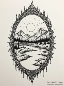 Apocalyptic mirror showing void, ink illustra... - эскиз тату (№1751878111_0, 07.07.2025 08:48) — Tatufoto.com