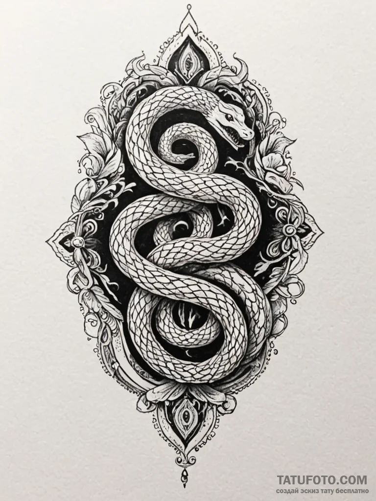 Arcane book guarded by serpent, ink illustrat... - эскиз тату (№1751878195_0, 07.07.2025 08:49) — Tatufoto.com