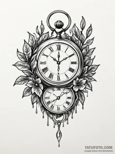 A melting pocket watch draped over a branch,... - эскиз тату (№1751878448_0, 07.07.2025 08:54) — Tatufoto.com