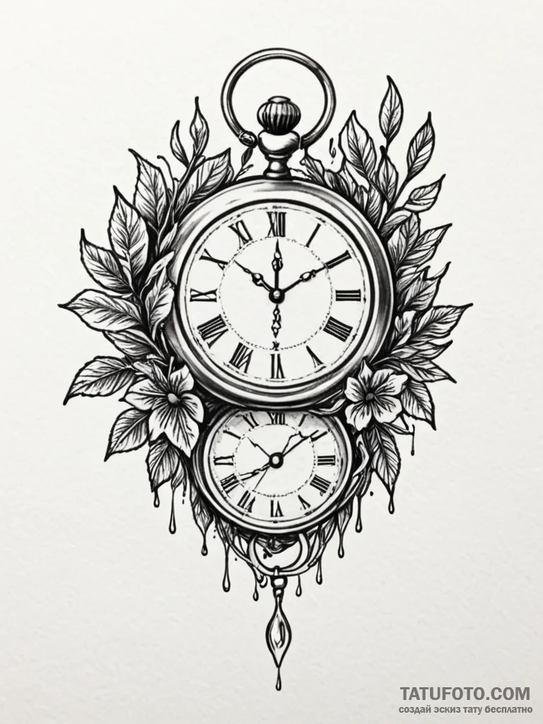 A melting pocket watch draped over a branch,... - эскиз тату (№1751878448_0, 07.07.2025 08:54) — Tatufoto.com
