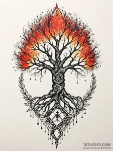 Yggdrasil's roots wrapping around a glowing r... - эскиз тату (№1751878532_0, 07.07.2025 08:55) — Tatufoto.com