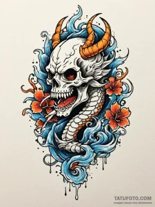 Animated skull breathing smoke, tattoo flash... - эскиз тату (№1751878788_0, 07.07.2025 08:59) — Tatufoto.com