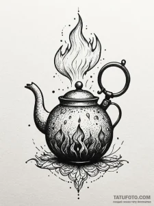 Kettle over ghostly flames, concept art for t... - эскиз тату (№1751878958_0, 07.07.2025 09:02) — Tatufoto.com