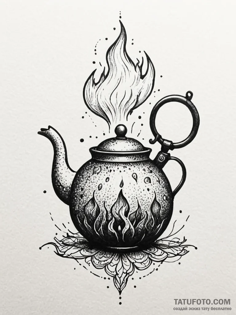 Kettle over ghostly flames, concept art for t… — эскиз тату (№1751878958_0, 07.07.2025 09:02) — Tatufoto.com