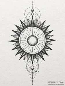 Iron relic beneath eclipsed sun, ink illustra... - эскиз тату (№1751879127_0, 07.07.2025 09:05) — Tatufoto.com