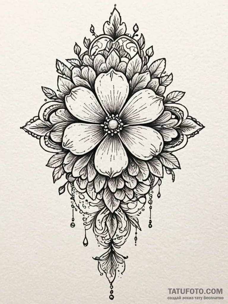 Quartz blossom blooming from bones, tattoo fl... - эскиз тату (№1751879296_0, 07.07.2025 09:08) — Tatufoto.com