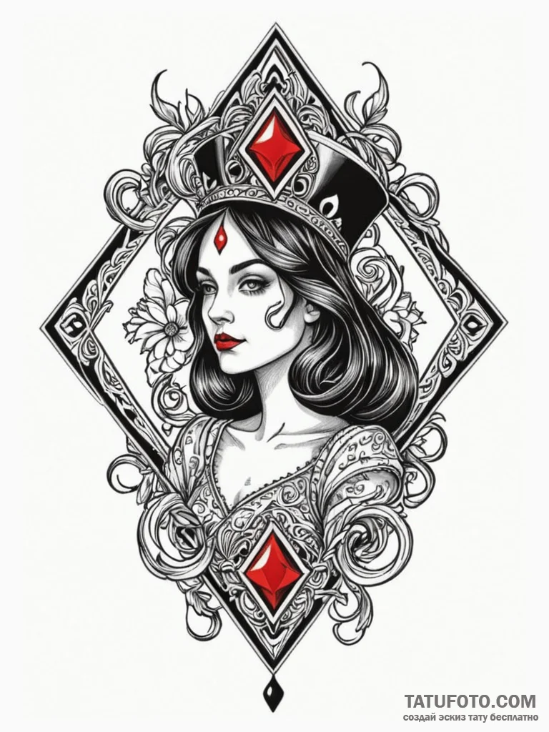 Queen of spades, tattoo sketch design, on a c... - эскиз тату (№1751879463_0, 07.07.2025 09:11) — Tatufoto.com