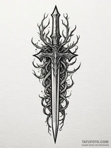 Hallowed dagger crowned with roots, ink illus... - эскиз тату (№1751879547_0, 07.07.2025 09:12) — Tatufoto.com