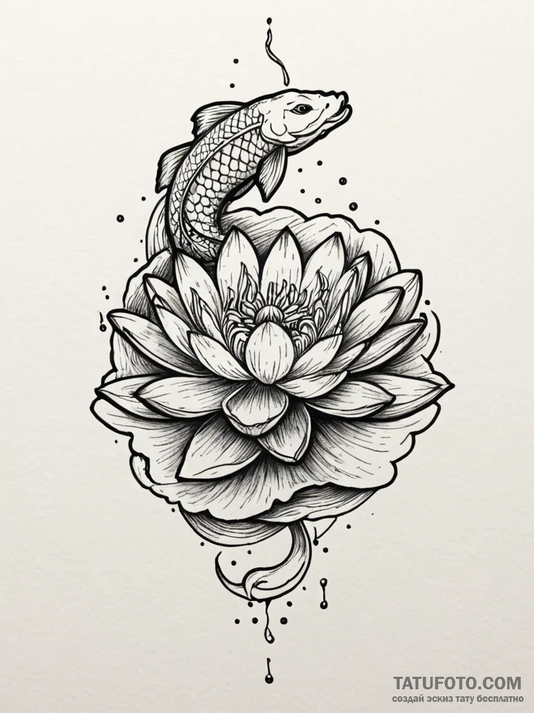 Water lily floating on a still pond, reflecti... - эскиз тату (№1751879631_0, 07.07.2025 09:13) — Tatufoto.com