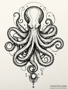 Octopus tentacle holding a glowing pearl, tat... - эскиз тату (№1751879799_0, 07.07.2025 09:16) — Tatufoto.com