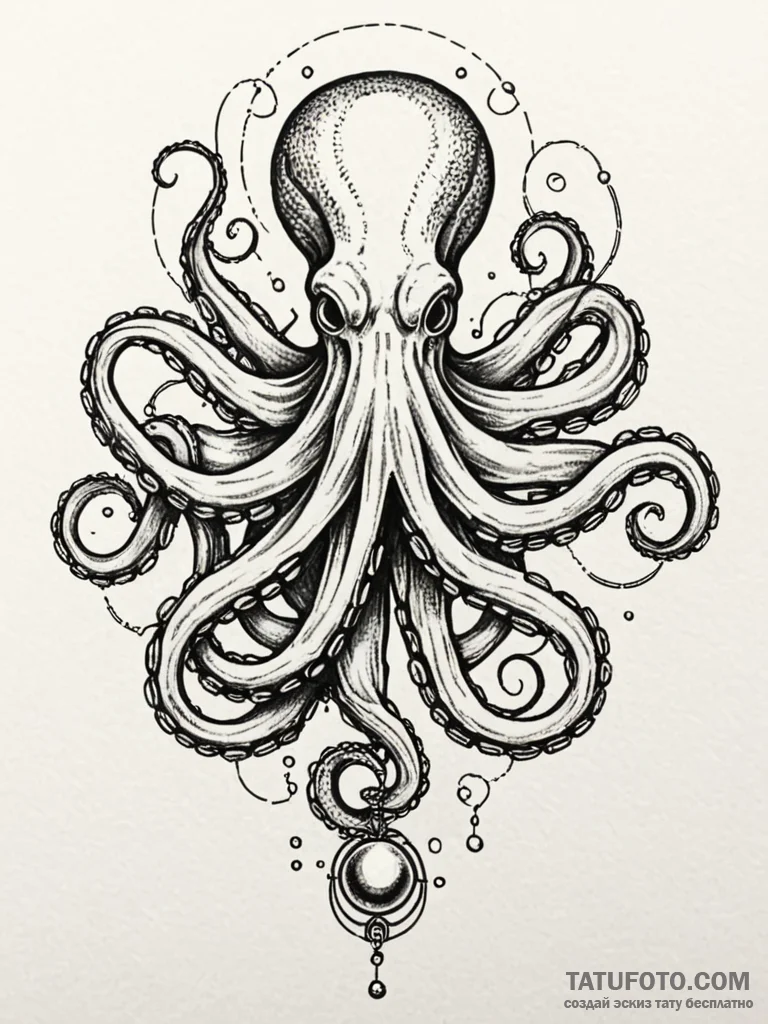 Octopus tentacle holding a glowing pearl, tat… — эскиз тату (№1751879799_0, 07.07.2025 09:16) — Tatufoto.com