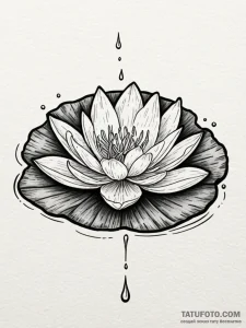 Lily pad holding a single, perfect water drop... - эскиз тату (№1751879883_0, 07.07.2025 09:18) — Tatufoto.com