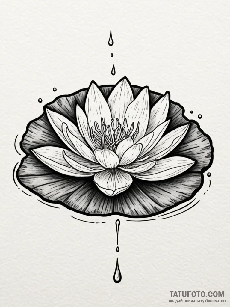 Lily pad holding a single, perfect water drop… — эскиз тату (№1751879883_0, 07.07.2025 09:18) — Tatufoto.com