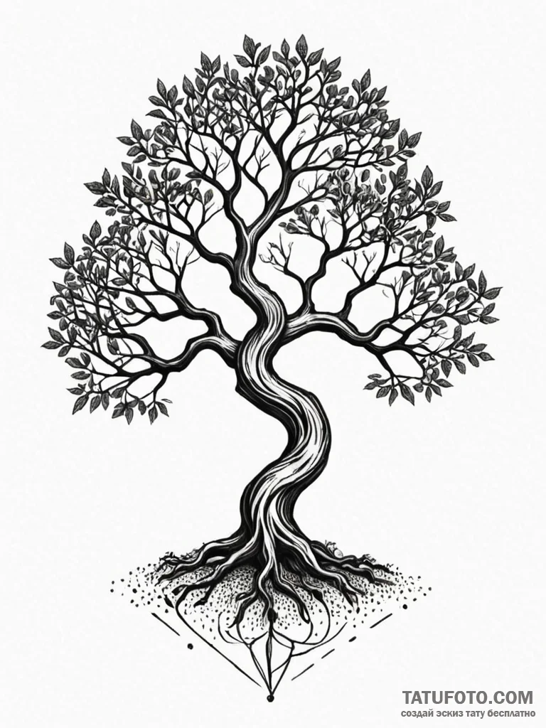 Jade tree entwined with bone, concept art for... - эскиз тату (№1751880136_0, 07.07.2025 09:22) — Tatufoto.com