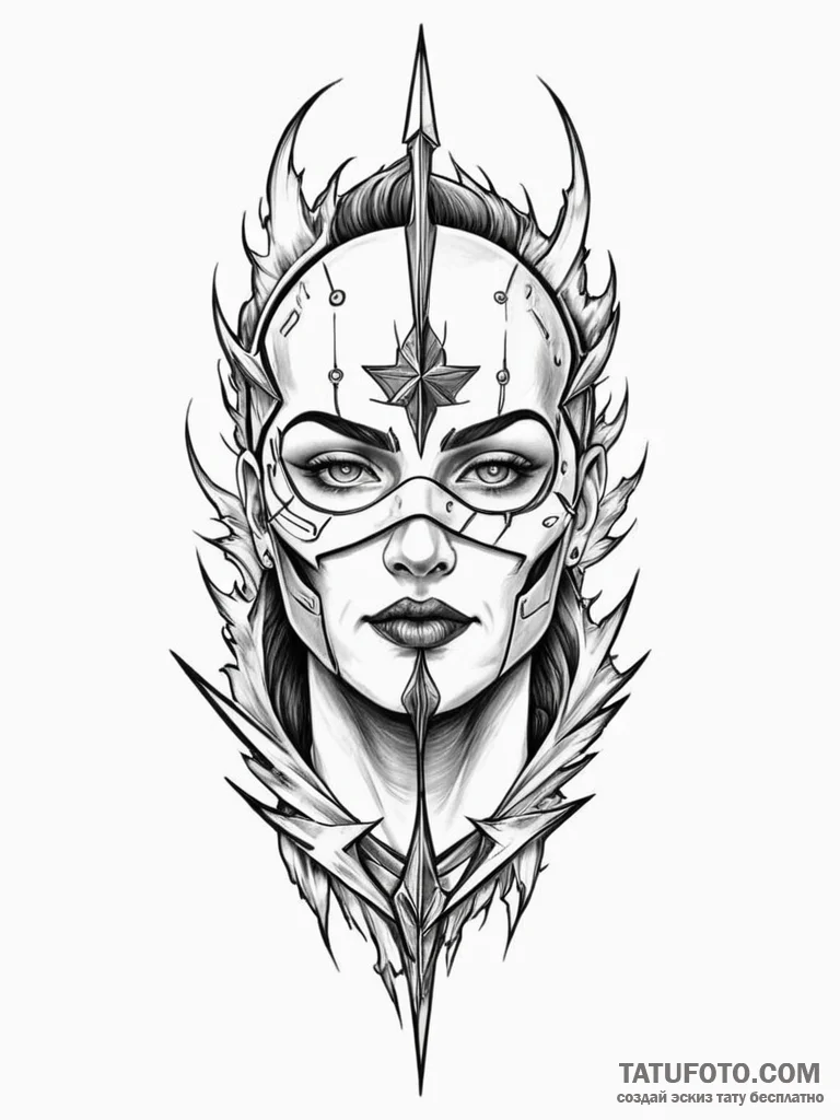 Quartz mask split by lightning, tattoo sketch… — эскиз тату (№1751880812_0, 07.07.2025 09:33) — Tatufoto.com