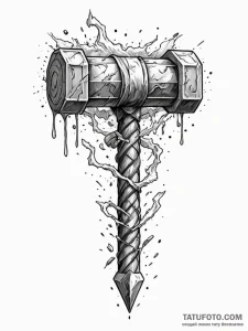 Thor's hammer, mjolnir, shattering a giant's... - эскиз тату (№1751880895_0, 07.07.2025 09:34) — Tatufoto.com