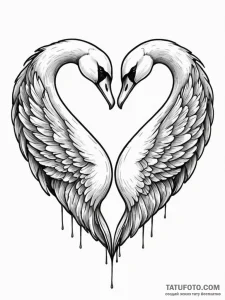 Necking swans forming a heart, one skeletal,... - эскиз тату (№1751880978_0, 07.07.2025 09:36) — Tatufoto.com