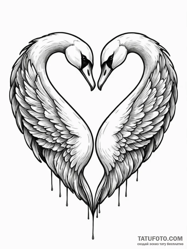 Necking swans forming a heart, one skeletal,... - эскиз тату (№1751880978_0, 07.07.2025 09:36) — Tatufoto.com