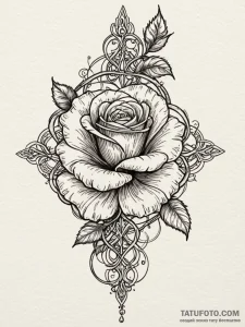Ancient rose entwined in wire, tattoo drawing... - эскиз тату (№1751881398_0, 07.07.2025 09:43) — Tatufoto.com