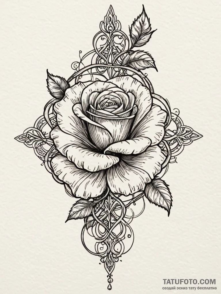 Ancient rose entwined in wire, tattoo drawing... - эскиз тату (№1751881398_0, 07.07.2025 09:43) — Tatufoto.com