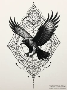 Ashen crow flying through storm, tattoo flash... - эскиз тату (№1751882322_0, 07.07.2025 09:58) — Tatufoto.com
